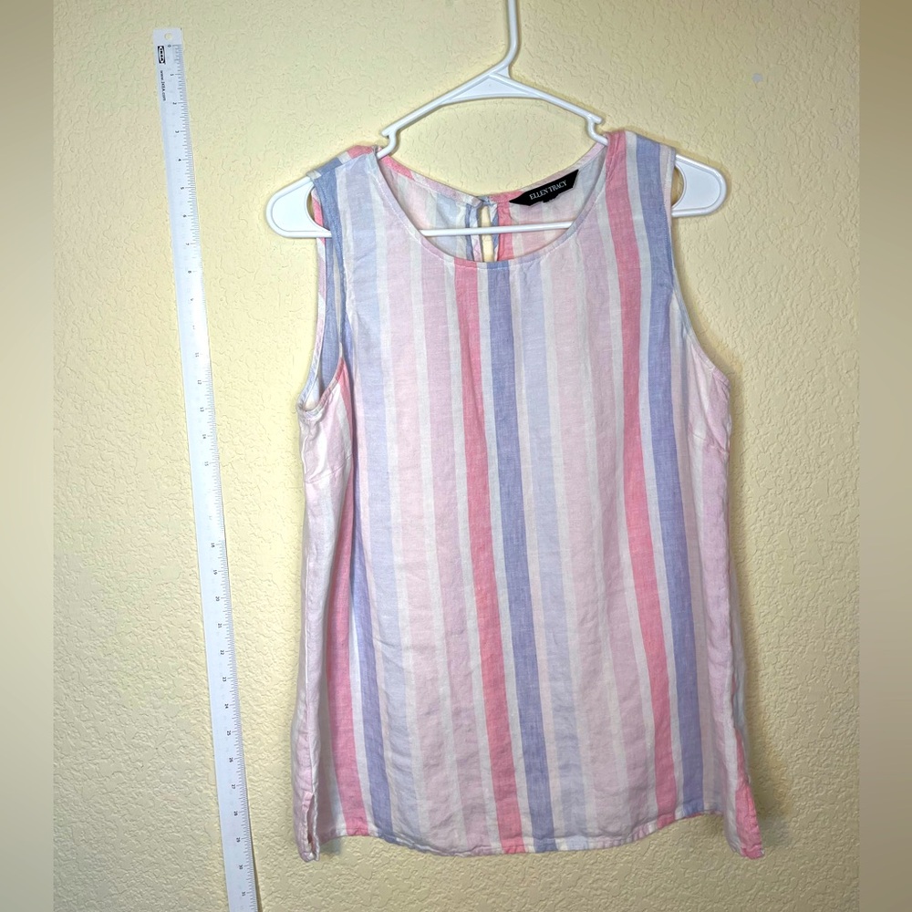 Ellen Tracy Medium Women’s 100% Linen Stripes Blouse